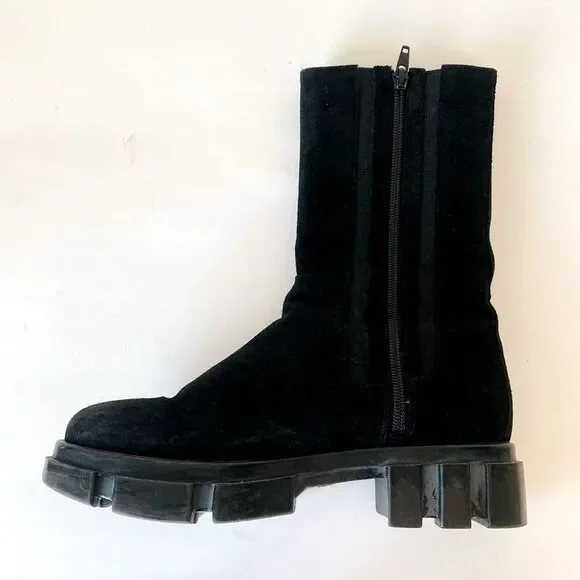 Free People Tristan Chelsea Lug Sole Boots Black Suede Chunky Heel Sz 9 Moto Emo - Picture 7 of 15